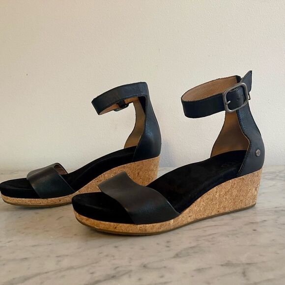 UGG Zoe Il Leather Wedge Cork Sandals sz 9 - Picture 9 of 9